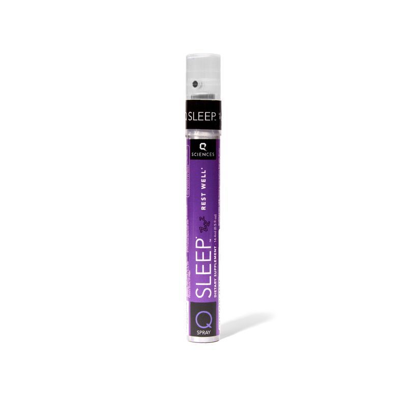 A purple sleep spray bottle labeled "SLEEP" with a black cap. The design suggests a calming, restful tone, emphasizing relaxation and wellness.