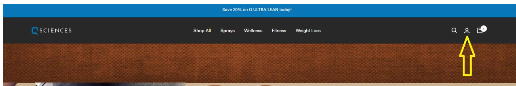 Website header with a blue band offering a 20% discount on "Q ULTRA LEAN." Below, a dark bar shows the Q Sciences logo, navigation links like "Wellness" and "Fitness," and user icons on the right,