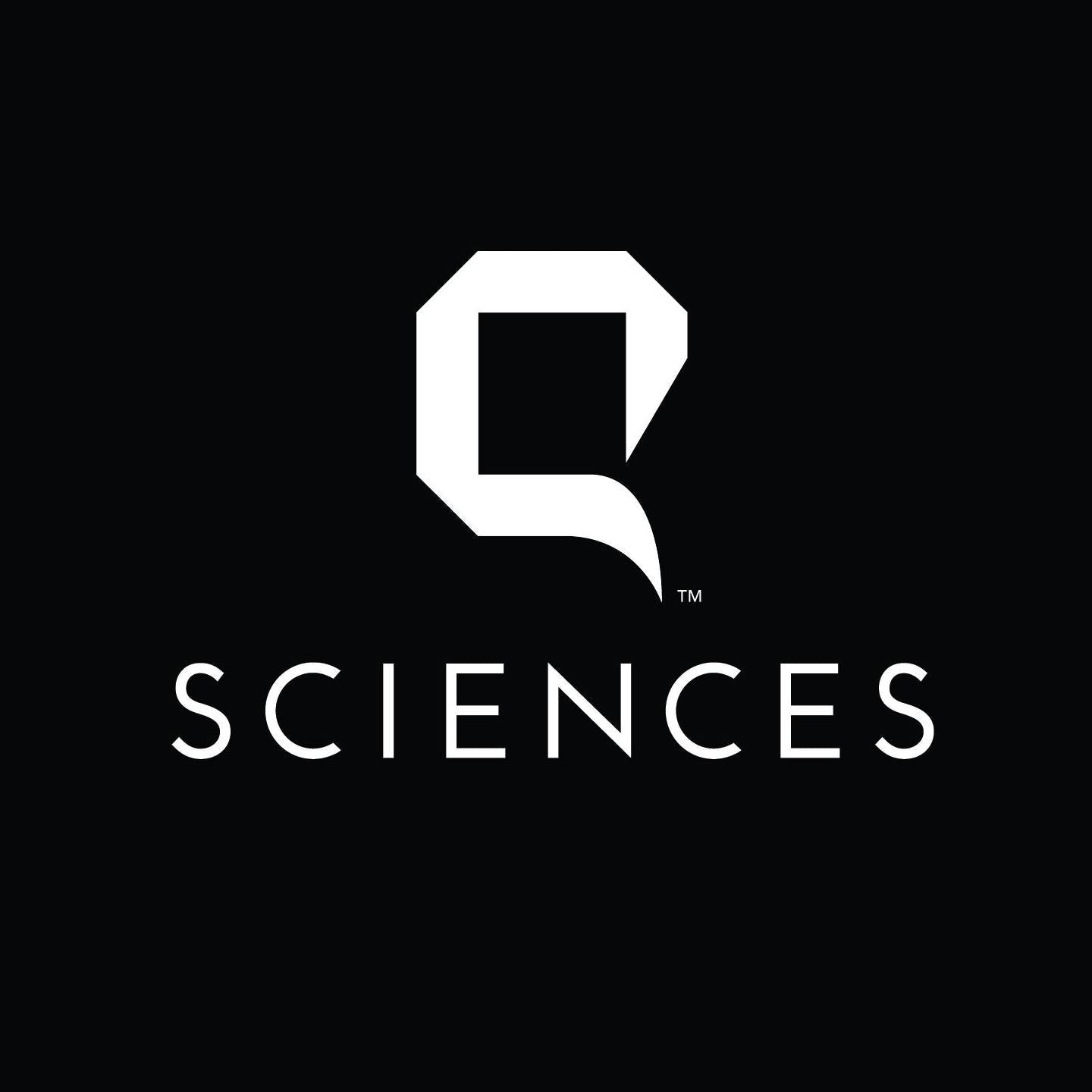 Black background with a stylized white "Q" above the word "SCIENCES" in bold, capital letters. The design is modern and minimalist.